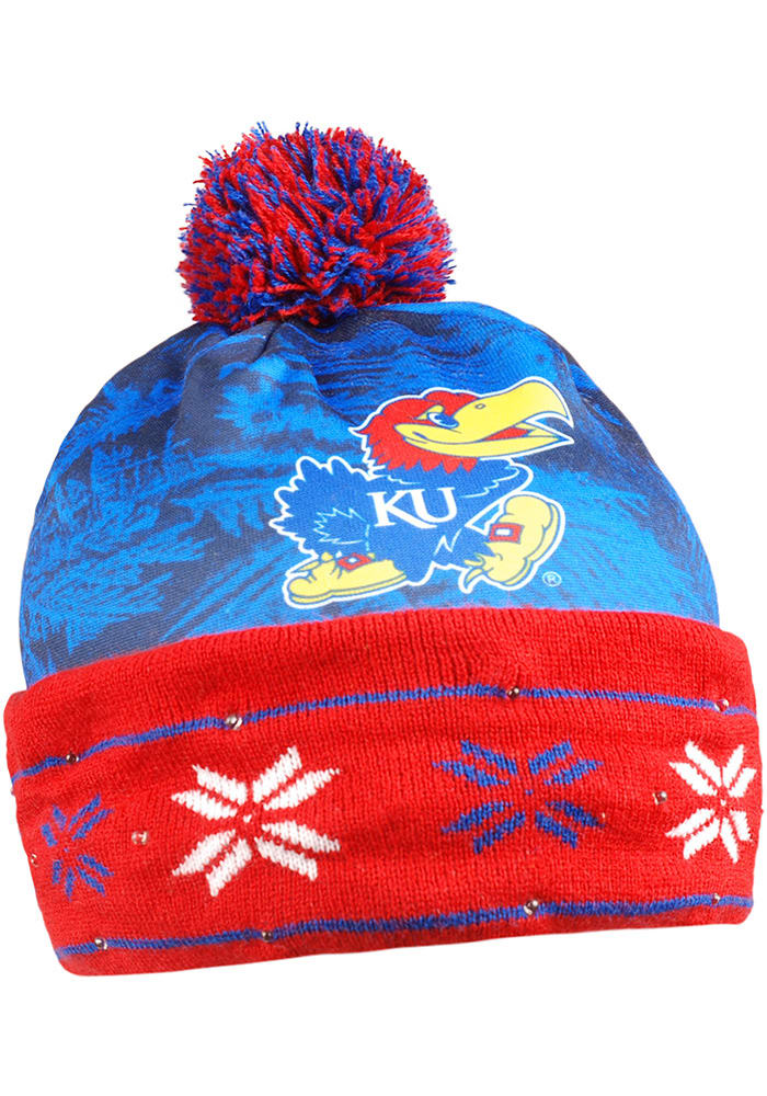 Kansas Jayhawks Blue Big Logo Light Up Printed Mens Knit Hat