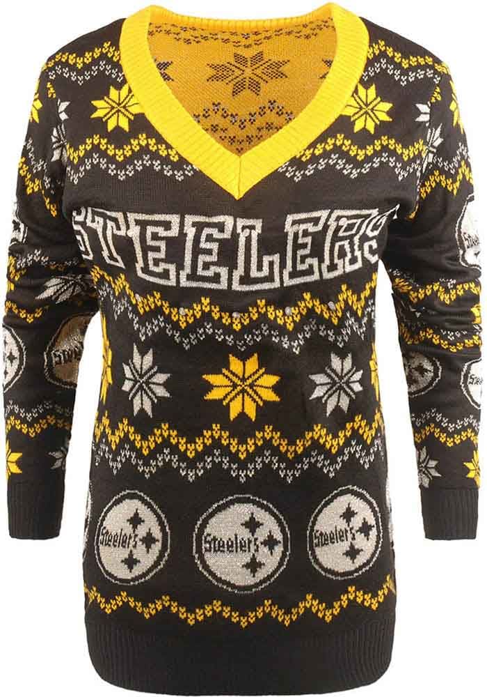 Women's Pittsburgh Steelers Black V-Neck Bluetooth Light Up Sweater