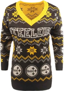Forever Collectibles Pittsburgh Steelers Womens Gold Light Up Vneck Bluetooth Sweater Long Sleev..