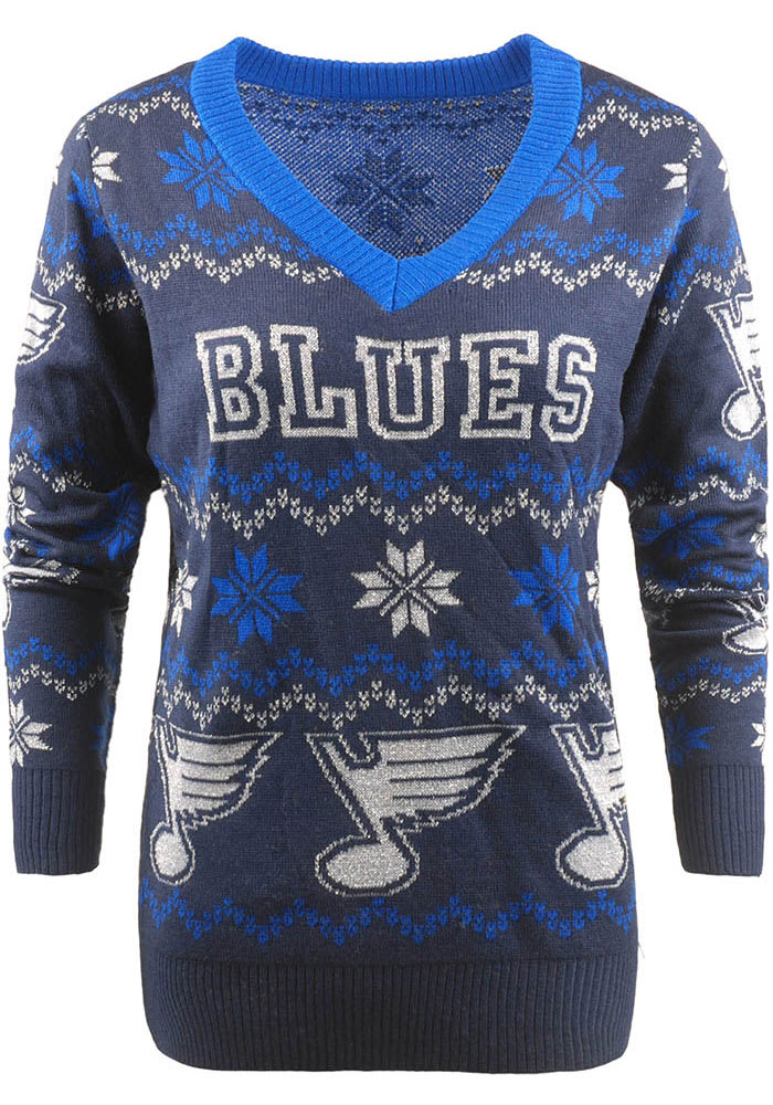 St Louis Blues Womens Blue Light Up Vneck Bluetooth Sweater Long Sleeve Sweater