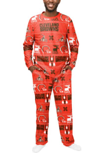 Forever Collectibles Cleveland Browns Mens Brown CREWNECK PJ SET Sleep Pants