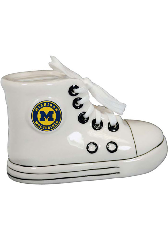 Michigan Wolverines White Ceramic Shoe Piggy Bank