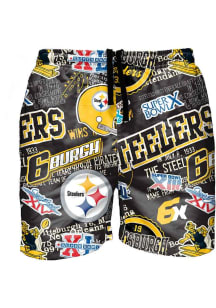 Forever Collectibles Pittsburgh Steelers Mens Black LOGO RUSH Swim Trunks