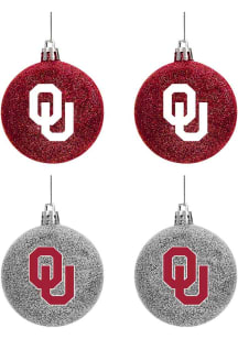 Oklahoma Sooners 4 Pack Glitter Ball Ornament