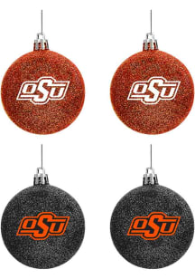Oklahoma State Cowboys 4 Pack Glitter Ball Ornament