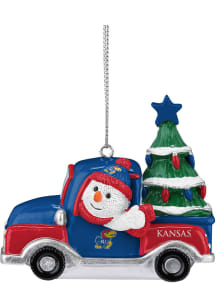 Kansas Jayhawks Snowman Riding Truck Ornament
