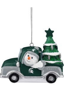 White Michigan State Spartans Snowman Riding Truck Ornament