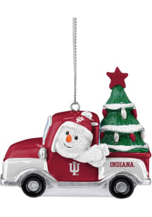 White Indiana Hoosiers Snowman Riding Truck Ornament