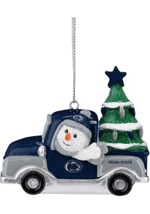 White Penn State Nittany Lions Snowman Riding Truck Ornament
