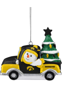 White Iowa Hawkeyes Snowman Riding Truck Ornament