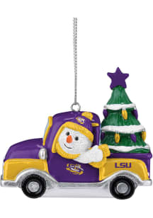 LSU Tigers Snowman Riding Truck Ornament