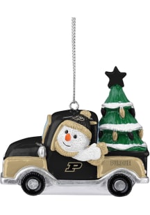 White Purdue Boilermakers Snowman Riding Truck Ornament
