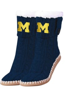 Logo Sherpa Footy Michigan Wolverines Womens Slippers - Navy Blue