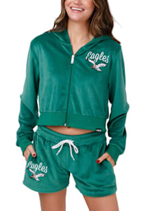 Forever Collectibles Philadelphia Eagles Womens Kelly Green Velour Long Sleeve Full Zip Jacket