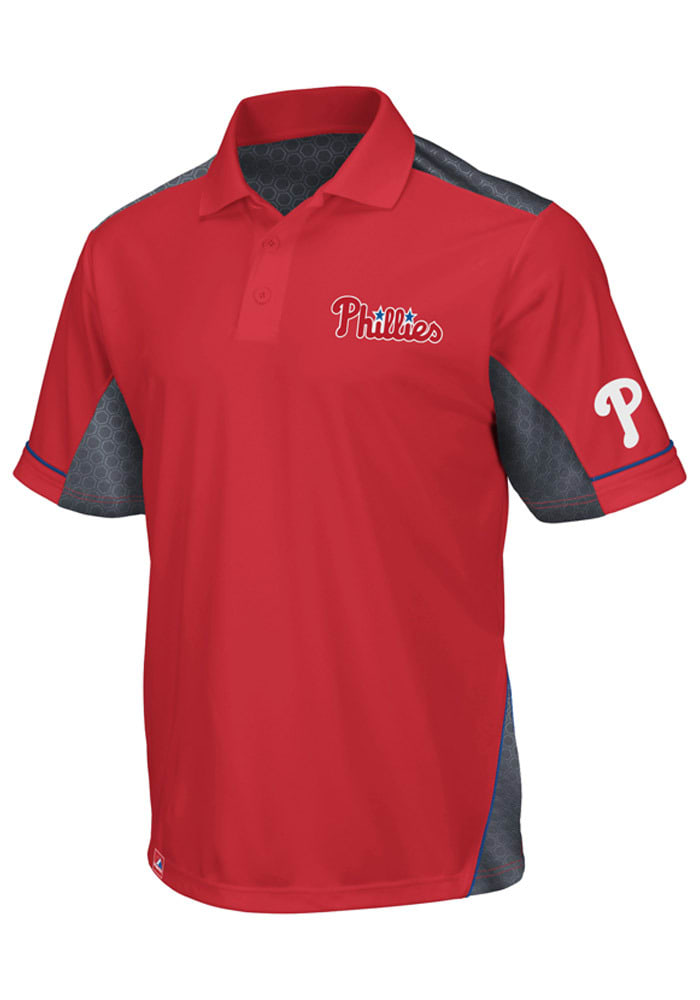 Majestic Philadelphia Phillies Mens Red Victory Anthem Synthetic Short Sleeve Polo