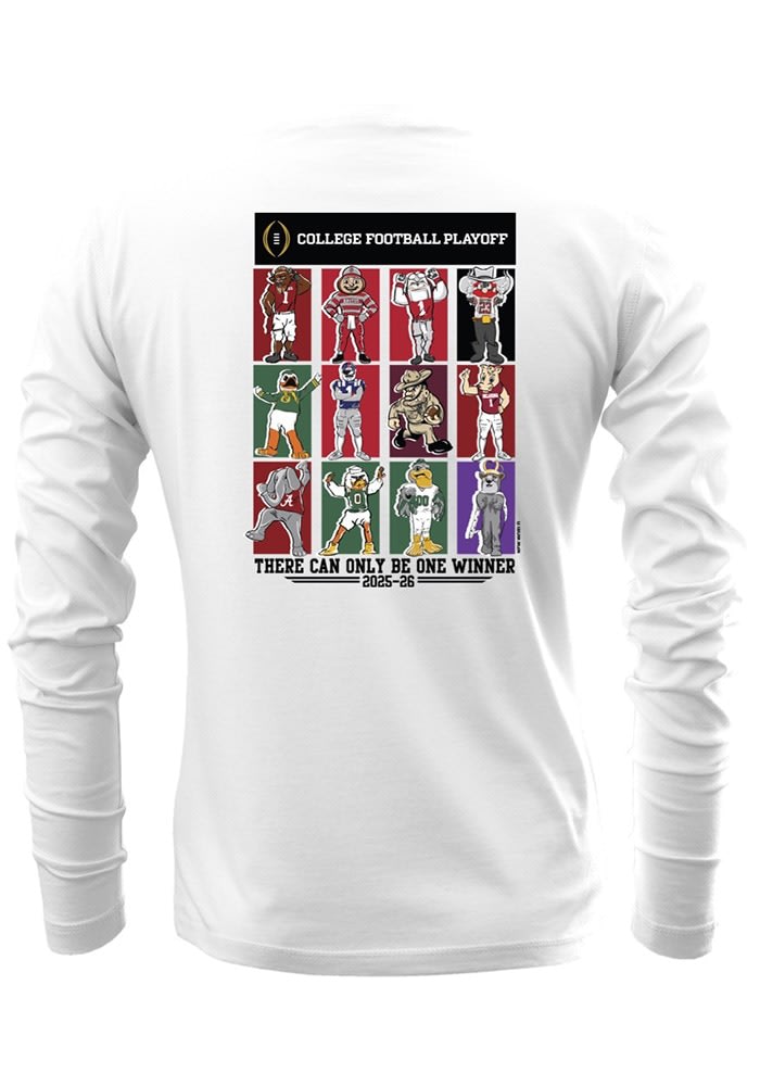 2025 College Football Playoff 12 Team Mascots White Long Sleeve T