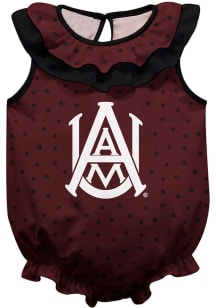 Alabama A&amp;M Bulldogs Baby Maroon Ruffle Short Sleeve One Piece