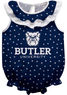 Vive La Fete Butler Bulldogs Baby Navy Blue Ruffle Short Sleeve One Piece