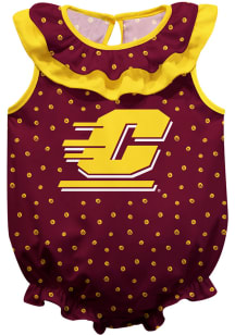 Central Michigan Chippewas Baby Maroon Ruffle Short Sleeve One Piece