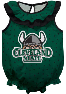 Cleveland State Vikings Baby Green Ruffle Short Sleeve One Piece