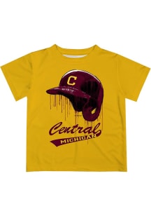 Central Michigan Chippewas Youth Gold Dripping Helmet Short Sleeve T-Shirt