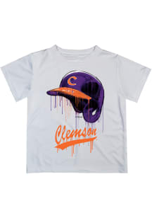 Clemson Tigers Youth White Dripping Helmet Short Sleeve T-Shirt