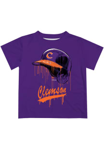 Clemson Tigers Youth Purple Dripping Helmet Short Sleeve T-Shirt