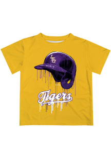 LSU Tigers Youth Gold Dripping Helmet Short Sleeve T-Shirt
