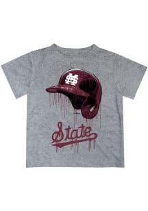 Mississippi State Bulldogs Youth Grey Dripping Helmet Short Sleeve T-Shirt