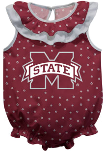Mississippi State Bulldogs Baby Maroon Ruffle Short Sleeve One Piece