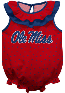 Ole Miss Rebels Baby Red Ruffle Short Sleeve One Piece