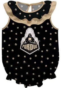 Baby Purdue Boilermakers Black Vive La Fete Ruffle Short Sleeve One Piece