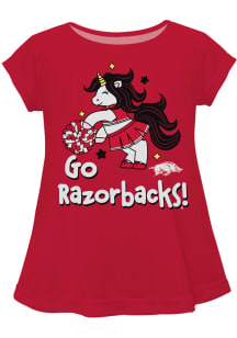 Arkansas Razorbacks Girls Red Unicorn Blouse Short Sleeve Tee