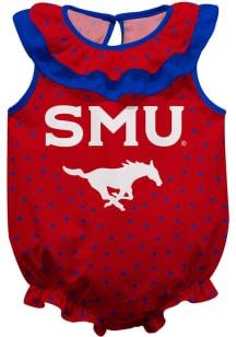 SMU Mustangs Baby Red Ruffle Short Sleeve One Piece