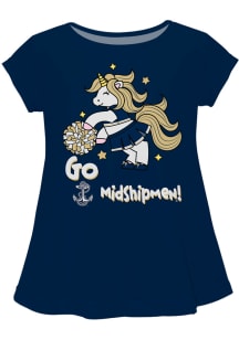 Navy Midshipmen Girls Navy Blue Unicorn Blouse Short Sleeve Tee