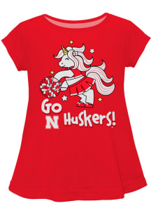 Nebraska Cornhuskers Girls Red Unicorn Blouse Short Sleeve Tee