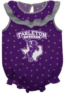 Vive La Fete Tarleton State Texans Baby Purple Ruffle Short Sleeve One Piece