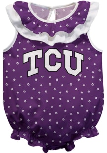 TCU Horned Frogs Baby Purple Ruffle Short Sleeve One Piece