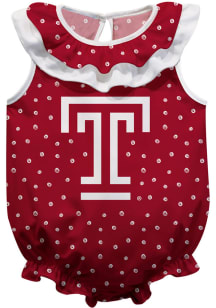 Temple Owls Baby Red Ruffle Short Sleeve One Piece