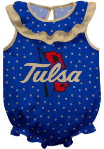 Vive La Fete Tulsa Golden Hurricane Baby Blue Ruffle Short Sleeve One Piece