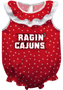 UL Lafayette Ragin' Cajuns Baby Red Ruffle Short Sleeve One Piece