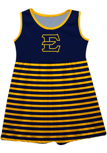 East Tennesse State Buccaneers Baby Girls Navy Blue Stripes Short Sleeve Dress