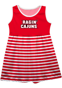 UL Lafayette Ragin' Cajuns Baby Girls Red Stripes Short Sleeve Dress