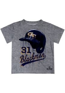 Charlie Blackmon   GA Tech Yellow Jackets Youth Grey Dripping Helmet Short Sleeve T-Shirt