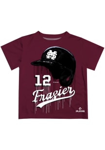 Adam Frazier   Mississippi State Bulldogs Youth Maroon Dripping Helmet Short Sleeve T-Shirt