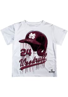 Brandon Woodruff   Mississippi State Bulldogs Youth White Dripping Helmet Short Sleeve T-Shirt