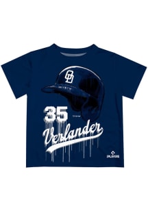 Justin Verlander   Old Dominion Monarchs Youth Blue Dripping Helmet Short Sleeve T-Shirt