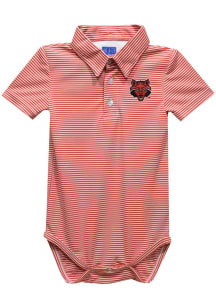 Vive La Fete Arkansas State Red Wolves Baby Red Pencil Stripe Short Sleeve One Piece Polo