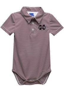 Mississippi State Bulldogs Baby Maroon Pencil Stripe Short Sleeve One Piece Polo