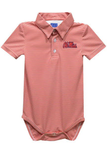 Ole Miss Rebels Baby Red Pencil Stripe Short Sleeve One Piece Polo